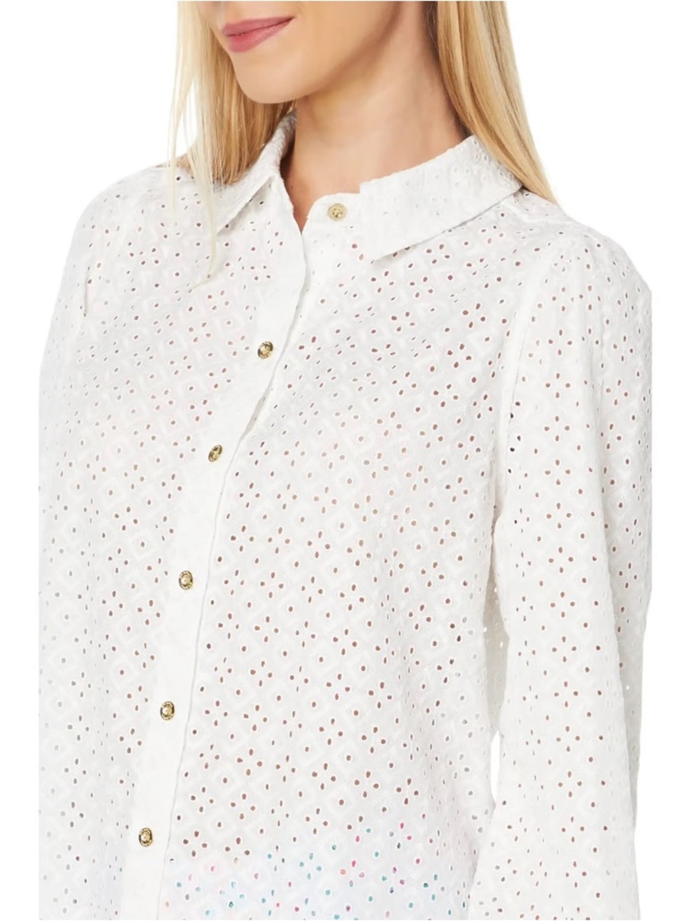 Like-New Lilly Pulitzer Sea Breeze Eyelet Button-Down Top